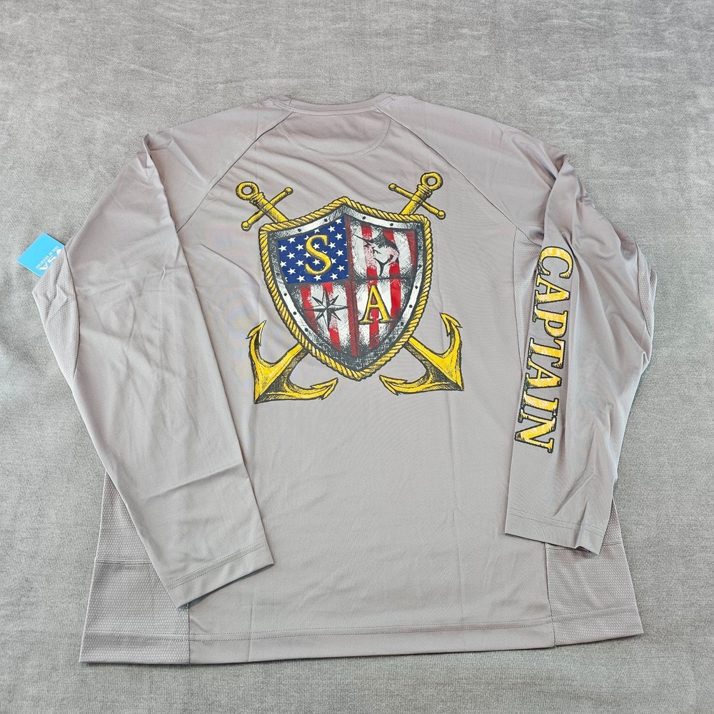 SA Company Shirt Mens Mesh Gray Long Sleeve Performance Fishing XL Captain